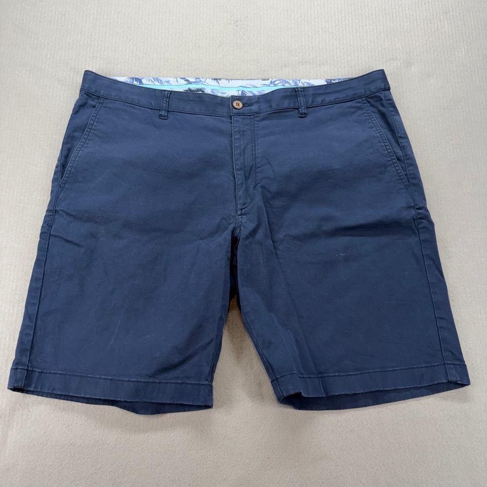Tommy Bahama Chino Shorts Mens 40 Navy Blue Cotton Blend Stretch Flat Front